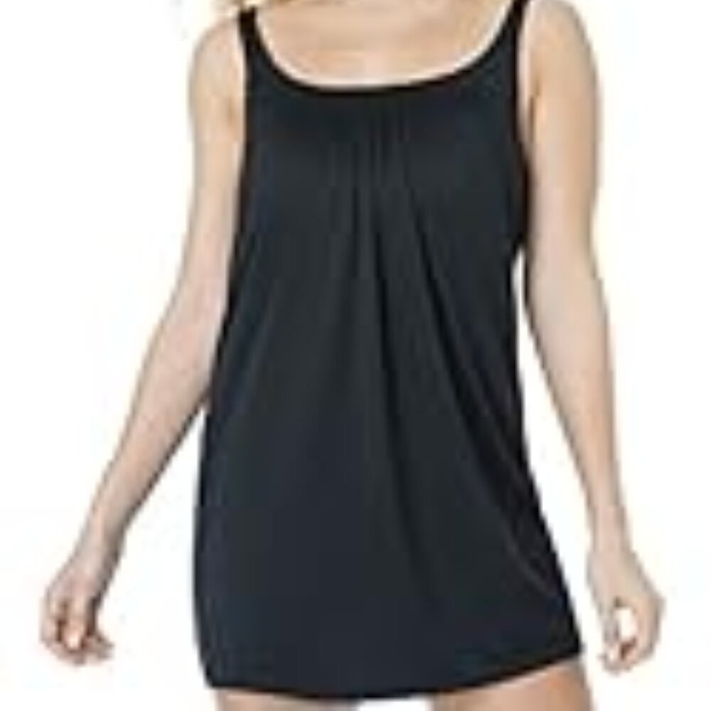 Swim 365 Women's Plus Size Solid 2-Pc Swimdress Black,16 W
